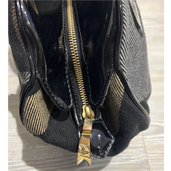 Vivienne Westwood Black &Brown Checkered Handbag w/ Patent Leather Accents! VTG! - Picture 9 of 13
